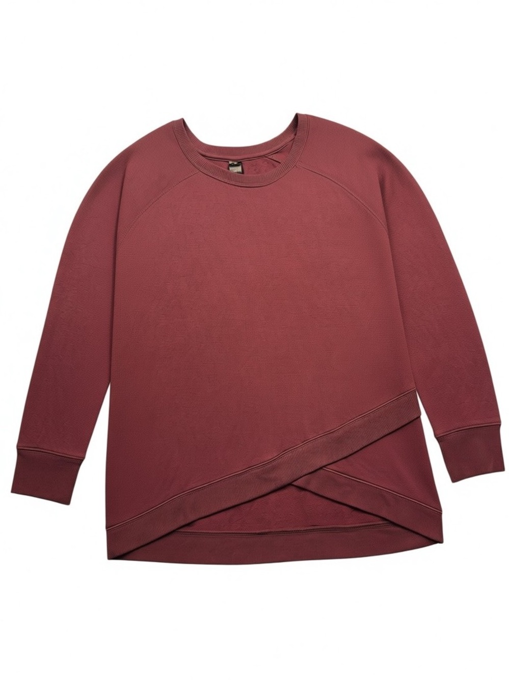 Yogalicious Large Mauve Red Crewneck Pullover Cross-Hem Long Sleeve Workout Top